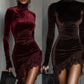 Robe élégante asymétrique à bordure en dentelle pour femme