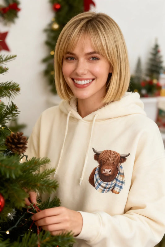 🎄🎅SOLDES DE NOËL 50 % DE RÉDUCTION !!🎁Joli sweat à capuche Highland Cow Cozy doublé polaire🦬