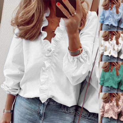 👚 60% DE RÉDUCTION! ✨ Chemisier à Volants 2026 – Manches Longues Lanterne, Coupe Ample & Style Doux pour Printemps-Automne 🌸