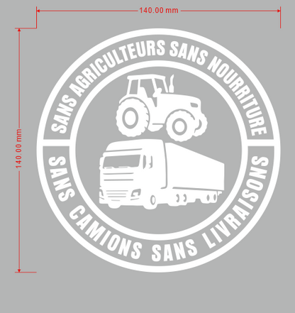 💕1 acheté 1 offert🔥Sans agriculteurs, pas de nourriture, sans camions, pas de livraisons Autocollant en vinyle – Décalcomanie de 140 mm