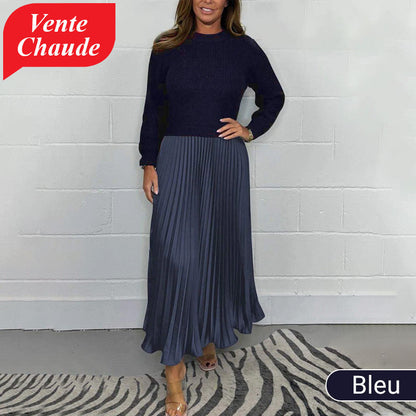 Robes plissées à col rond pour femmes, élégantes et stylées
