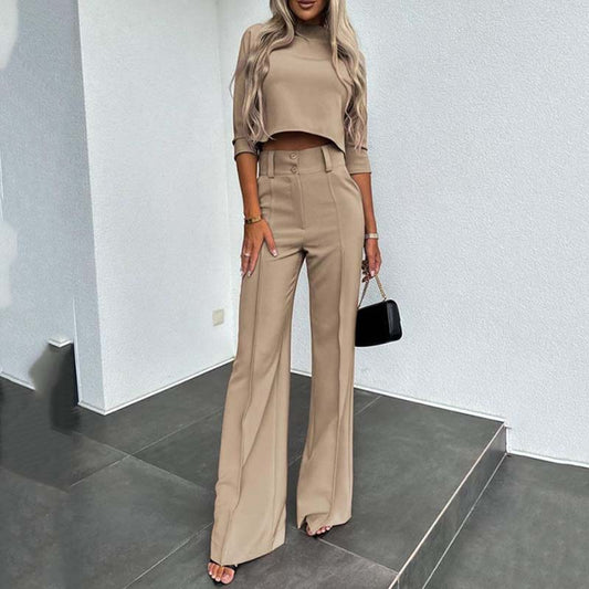 👚 60% DE RÉDUCTION ! 🎉 Ensemble deux pièces pour femme : haut court élégant et pantalon large👖📦