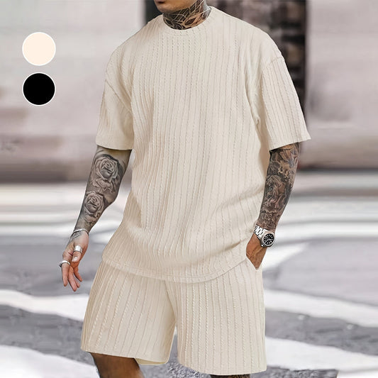 📢📢40 % de réduction !! ⏰ Ensemble 2 Pièces Été Homme – T-shirt Épaules Déchirées & Short Cordon, Tissu Respirant, 2 Couleurs, 4 Tailles, Style Streetwear Urbain ✨