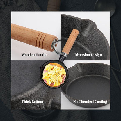 🔥🫕 -50% ! 🍳 Mini Poêle en Fonte Antiadhésive 10 cm – Coulée d’une Seule Pièce, Manche en Bois Ergonomique & Saine & Durable.