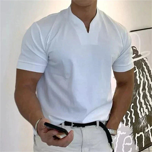 Chemise de Sport à Manches Courtes pour Hommes – Col en V, Confortable & Disponible jusqu'au 5XL