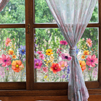 📢📢40% DE RÉDUCTION !! ⏰Sticker Fenêtre Bouquet Floral Coloré – Design vibrant, facile à décoller & amovible – Parfait pour la maison, café & déco printanière ✨