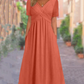 Femmes Col V Manches Courtes Robes Longues