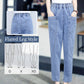 Pantalon droit en denim à taille haute élastique pour femme