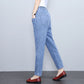 Pantalon droit en denim à taille haute élastique pour femme