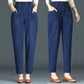 Pantalon droit en denim à taille haute élastique pour femme