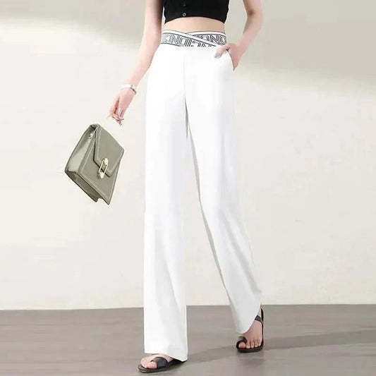 Pantalon Extensible Ample Taille Haute À Jambes Larges