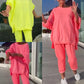 💕Best-seller de l'été💕Round neckline slit Fluorescent colour leisure suit for women(🔥55% de réduction)