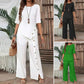 Ensemble deux pièces pour femme : haut à ourlet asymétrique et pantalon à jambes larges