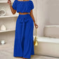 Ensemble deux pièces haut épaules nues à manches bouffantes et pantalon large – Élégant, confortable et parfait pour les journées d’été ☀️