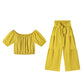 Ensemble deux pièces haut épaules nues à manches bouffantes et pantalon large – Élégant, confortable et parfait pour les journées d’été ☀️