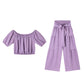 Ensemble deux pièces haut épaules nues à manches bouffantes et pantalon large – Élégant, confortable et parfait pour les journées d’été ☀️
