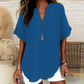 👚 50% DE RÉDUCTION! 🔥 Top Ample à Manches Courtes Tendance – Col en V Cranté, Ourlet Asymétrique & Tissu Léger (5 Couleurs, S–2XL) 🌸