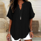 👚 50% DE RÉDUCTION! 🔥 Top Ample à Manches Courtes Tendance – Col en V Cranté, Ourlet Asymétrique & Tissu Léger (5 Couleurs, S–2XL) 🌸