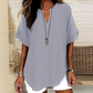 👚 50% DE RÉDUCTION! 🔥 Top Ample à Manches Courtes Tendance – Col en V Cranté, Ourlet Asymétrique & Tissu Léger (5 Couleurs, S–2XL) 🌸
