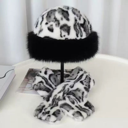 Ensemble 2 Pièces – Bonnet et Écharpe en Peluche à Imprimé Léopard