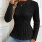 Pull à Col Rond en Grosse Maille avec Bas Péplum pour Femme