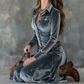 Robe longue à manches longues en velours pour femme