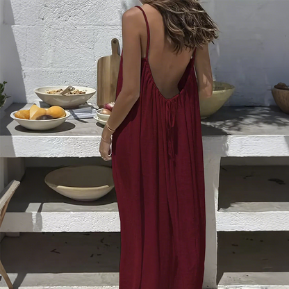 📢📢60% DE RÉDUCTION ! 👗☀️ Robe Camisole Femme Élégante – Dos Nu, Cordon de Serrage & Coupe Longue pour un Été Chic et Frais ⚡