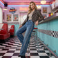 Jean large à jambes larges pour femme, orné de strass