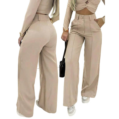 👖🌸💕 PROMO -50% ! Pantalon Femme Taille Haute à Jambes Larges – Tissu Fluide, Couleur Unie & Élégant (7 Couleurs, S-XL)