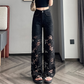 Pantalon creux pour femme avec imprimé strass chauds assemblés