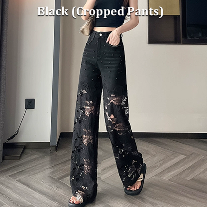 Pantalon creux pour femme avec imprimé strass chauds assemblés