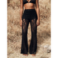 Pantalon évasé élégant en dentelle, taille haute