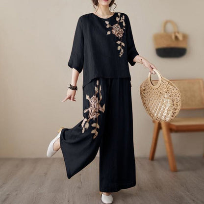 📢📢60 % de réduction ⏰Ensemble 2 pièces vintage brodé en coton et lin
