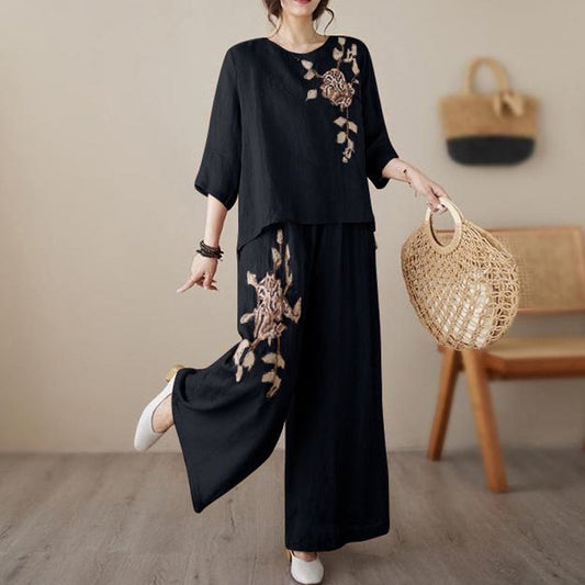📢📢60 % de réduction ⏰Ensemble 2 pièces vintage brodé en coton et lin