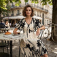 Robe midi élégante à col en V et imprimé botanique