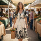 Robe midi élégante à col en V et imprimé botanique