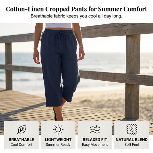Pantalon court pour femme en mélange coton-lin