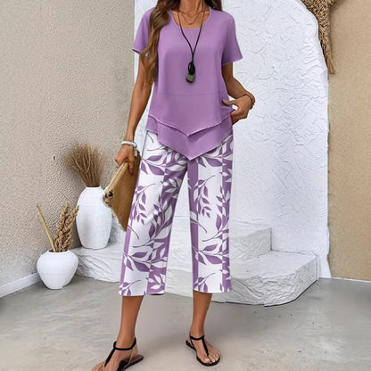📢📢60 % de réduction !! ⏰ Ensemble décontracté composé d'un haut long superposé à col rond et d'un pantalon à jambes larges