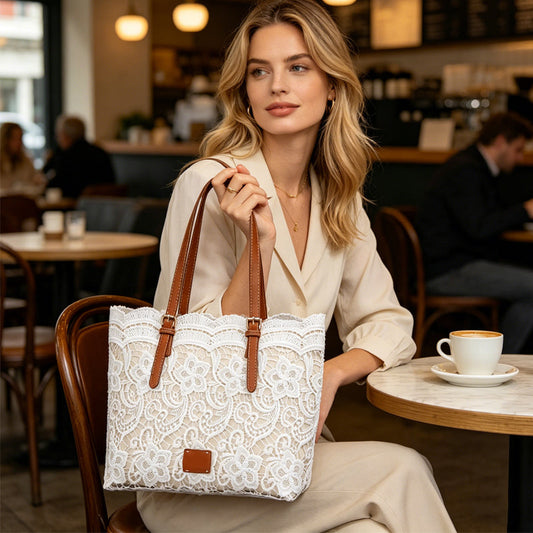 👜 50% DE RÉDUCTION! 👛 Sac Fourre-Tout Élégant en Dentelle – Grande Capacité, Design Chic & Idéal Pour Le Shopping, La Plage & Le Quotidien 🏖️