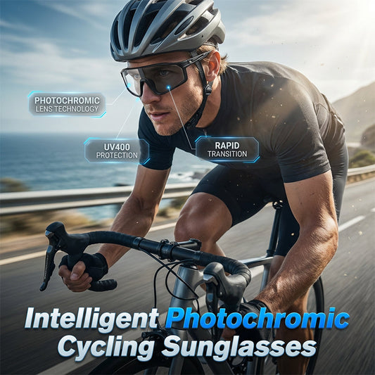 🕶️ 50% DE RÉDUCTION ⏰ Lunettes de soleil photochromiques pour cyclisme – UV400 – Adaptation à la lumière, anti-vent & idéales pour le sport 🚴