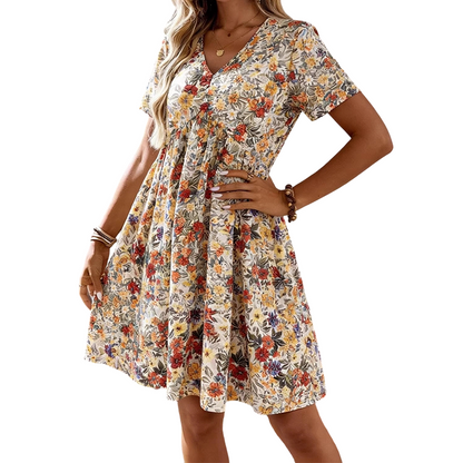 🌸 PROMO LIMITÉE 40% DE RÉDUCTION ! ✨ Robe d'Été Imprimé Floral – Col V, Légère, Romantique ✨