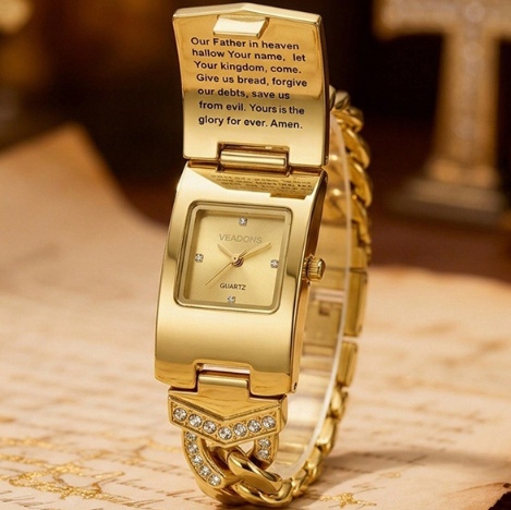 📢📢50 % DE RÉDUCTION !! ⏰ Montre Croix en Cristal Étincelant – Cadran Rectangulaire & Bracelet Métal Haute Gamme 🔥