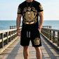 👑 50 % DE RÉDUCTION POUR UNE DURÉE LIMITÉE ! ✨ Ensemble pour homme avec imprimé Gold Crest – T-shirt et short, style décontracté chic ✨