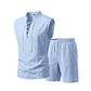 👕 PROMO LIMITÉE 50% DE RÉDUCTION ! ✨ Ensemble Homme en Lin – Haut sans Manches Lacé, Short, 7 Couleurs ☀️
