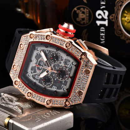 ⌚ Édition limitée – 50 % de réduction ! ✨ Montre de luxe pour homme, forme tonneau, ornée de strass
