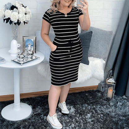Robe d'été rayée pour femme avec poches