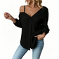 👚 50 % DE RÉDUCTION ! ✨ Chemise à boutons pour femme, épaules dénudées – Asymétrique, tissu froissé et manches longues – Aérée, décontractée et chic 💫
