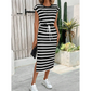 📢📢40% DE RÉDUCTION !! ⏰Robe Midi Rayée Femme à Taille Cordon et Fente
