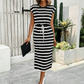 📢📢40% DE RÉDUCTION !! ⏰Robe Midi Rayée Femme à Taille Cordon et Fente