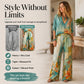 👗 50% DE RÉDUCTION 🎨 Ensemble top imprimé artistique col V & pantalon large – Tissu fluide & look moderne – Parfait pour l’été, les vacances ou un style bohème chic – confortable et original 🌸✨🌿